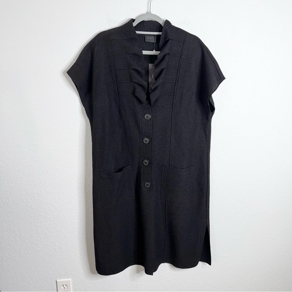 Q Neel Coat Jacket Women 14 Longline Waistcoat Langenlook Wool Blend Black - Picture 1 of 10
